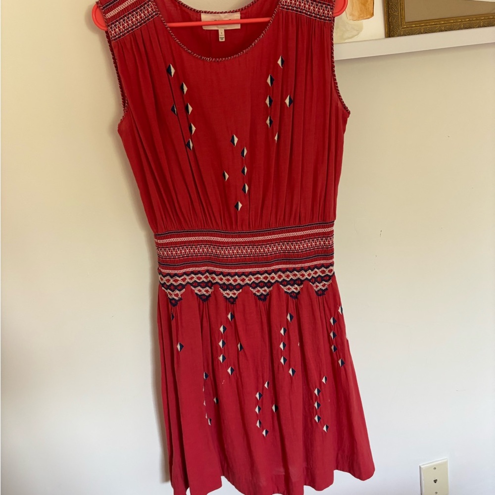 THE GREAT Red Embellished Pleated Sundress